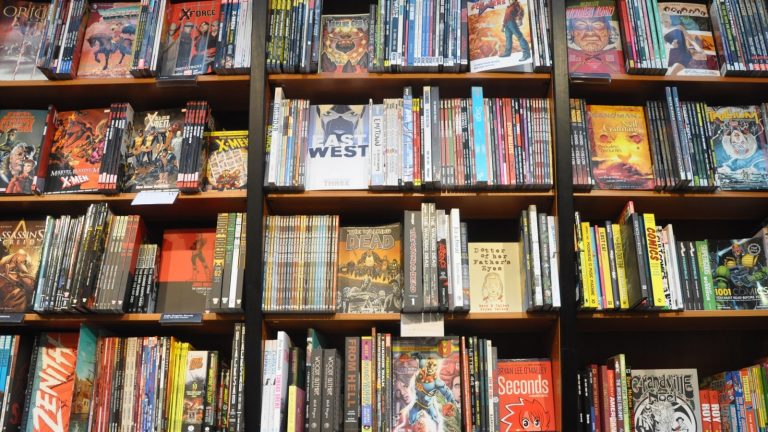 Graphic novels in a bookcase