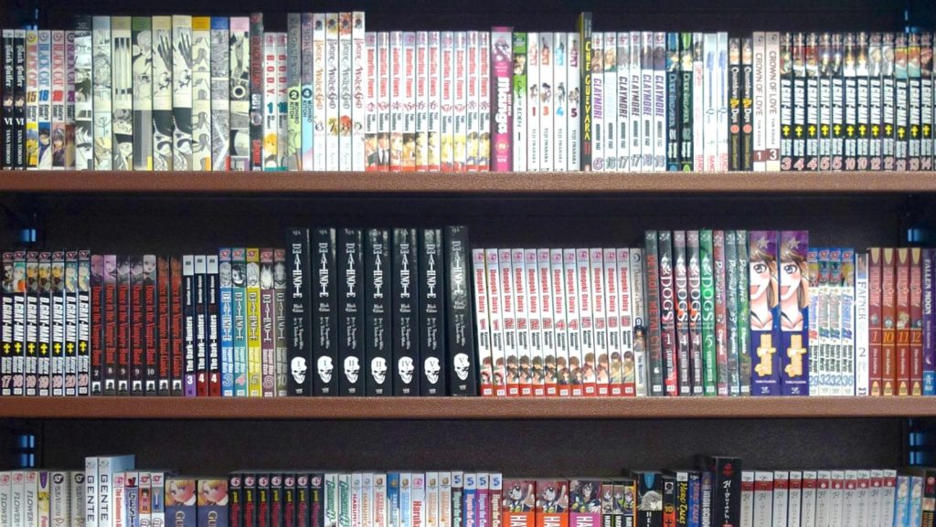 Manga volumes on bookcase