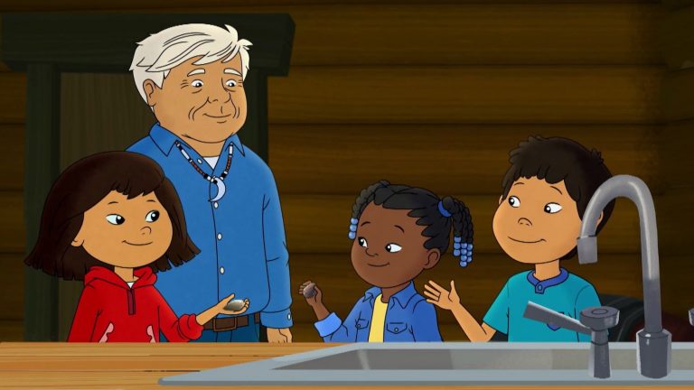 Molly of Denali cast: Molly, Grandpa Nat, Trini, and Tooey