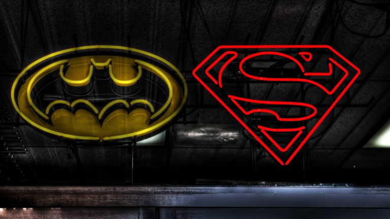 Batman and Superman signs