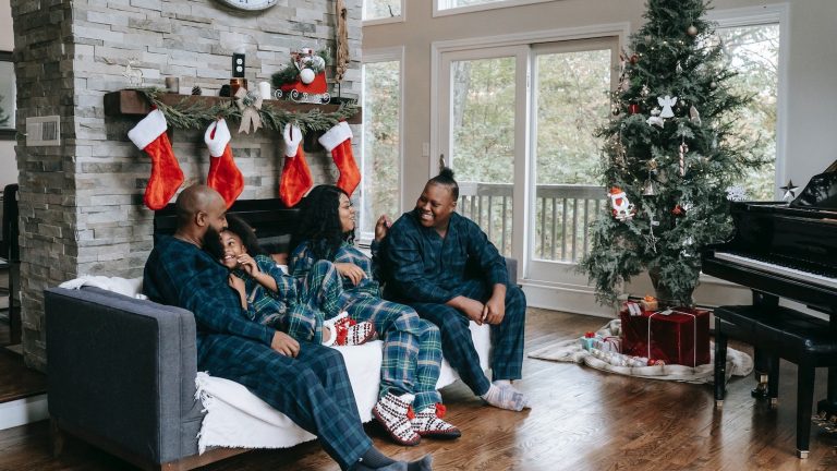 Black family celebrating Christmas
