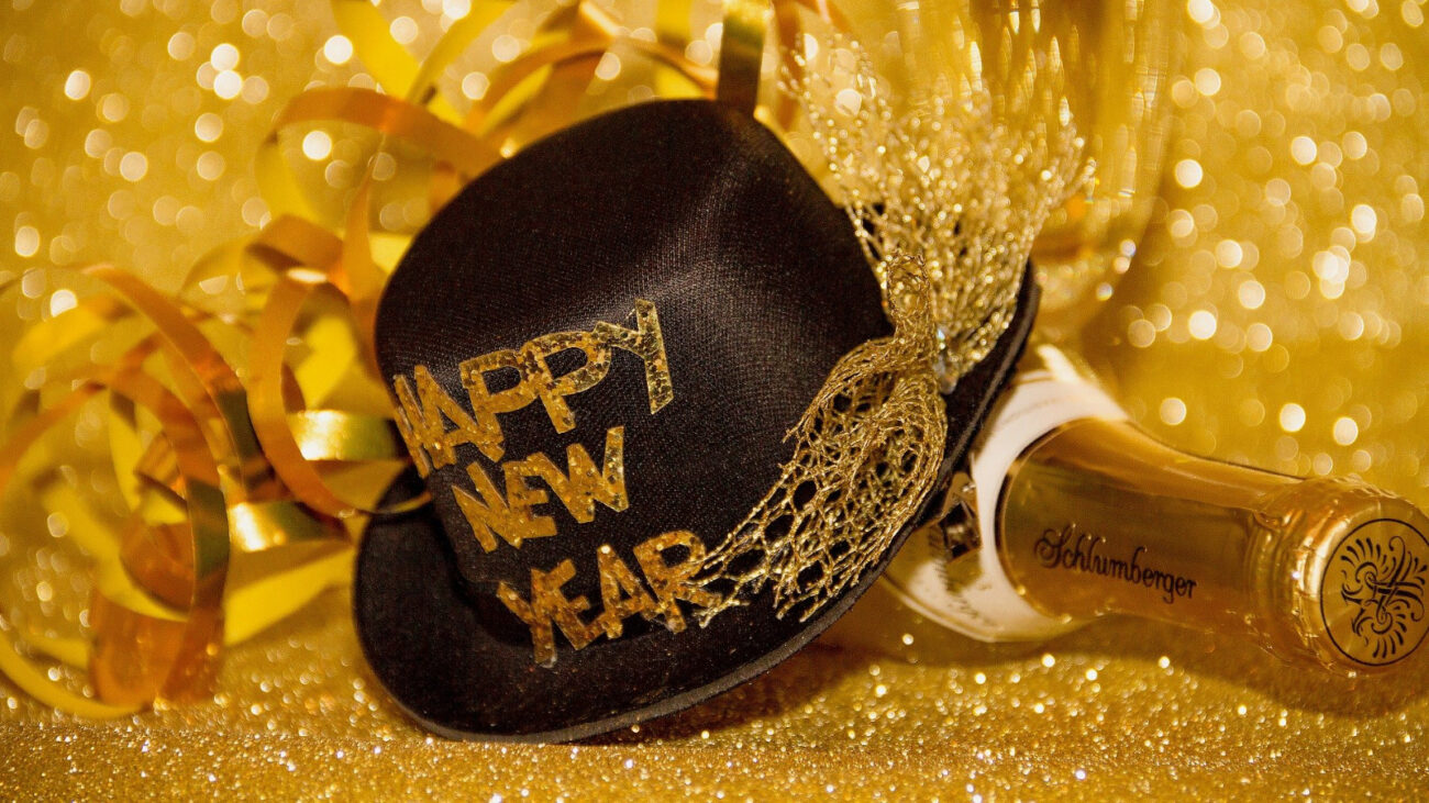 New Year's Eve hat and champagne