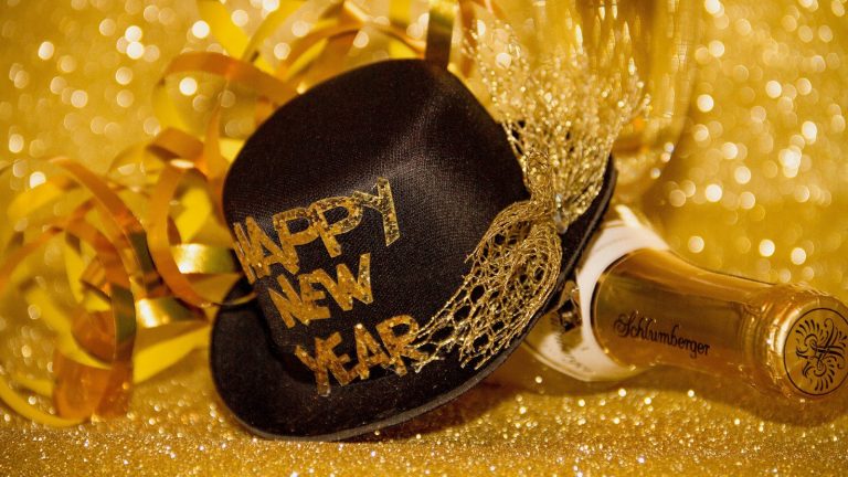New Year's Eve hat and champagne