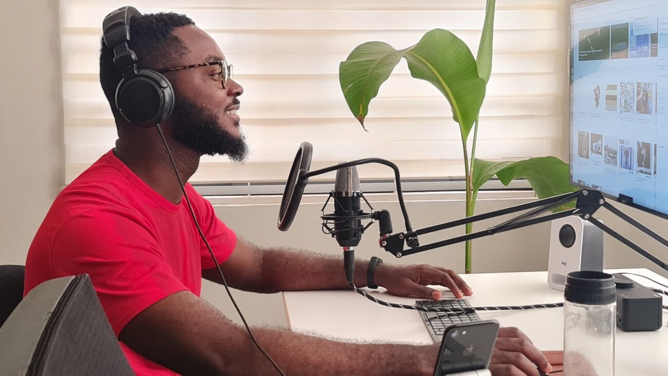Black man doing a podcast