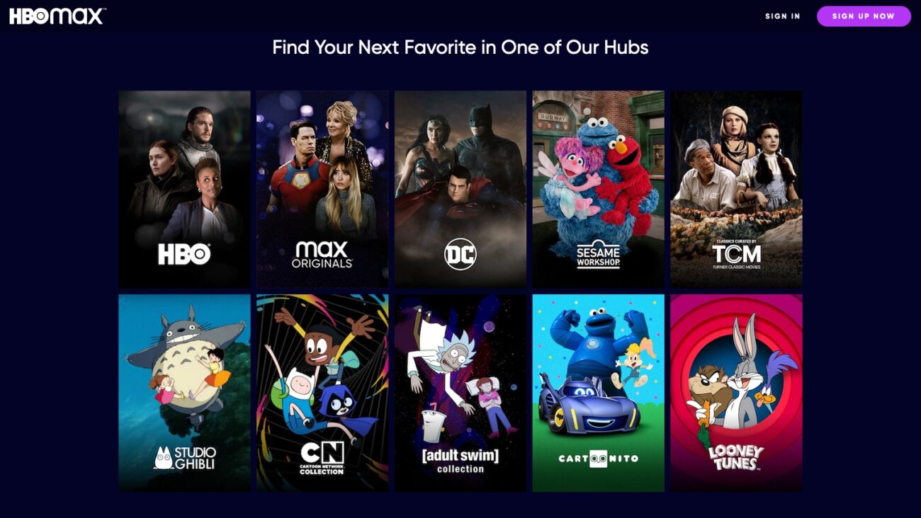 HBO Max main page