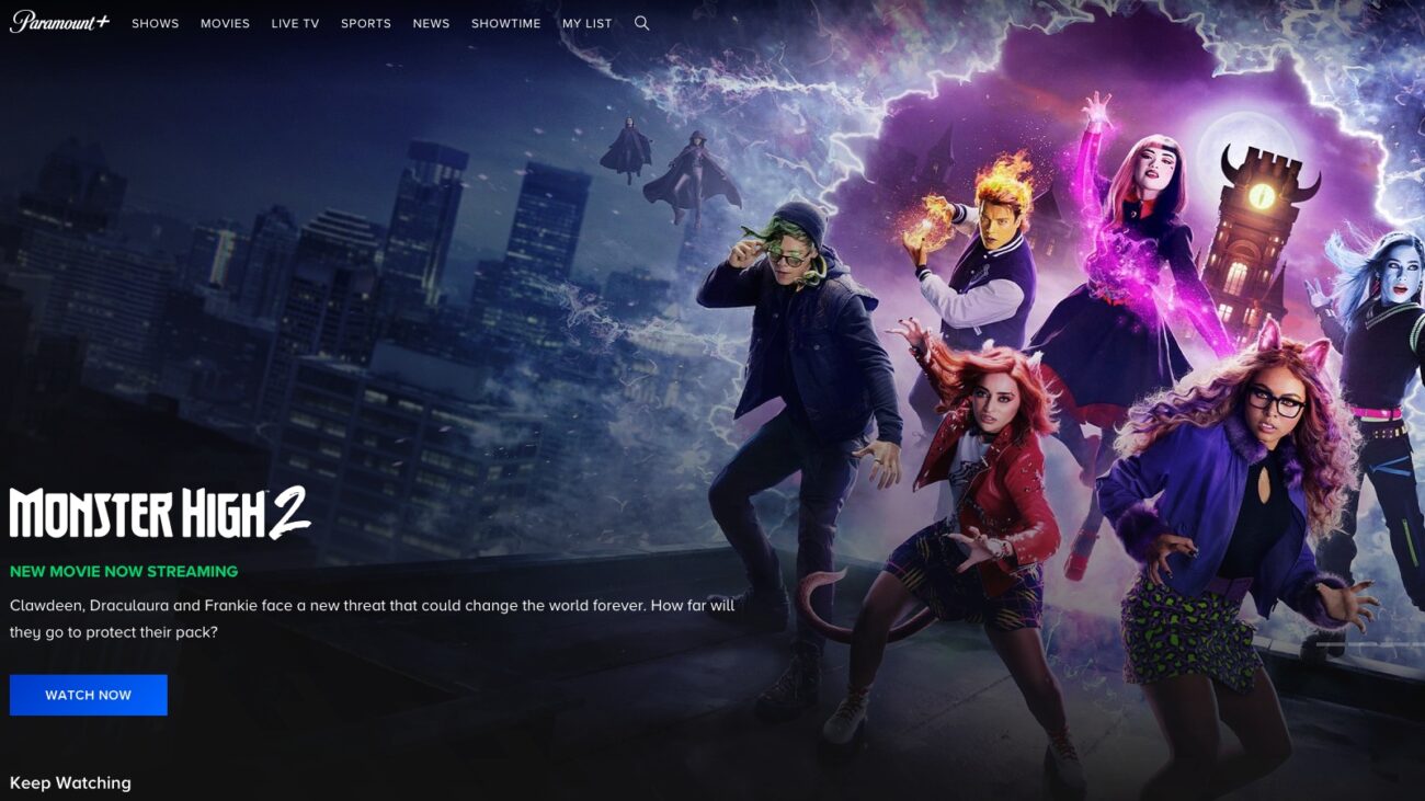 "Monster High 2" on the main Paramount+ page