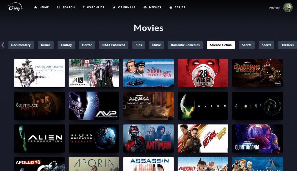 Disney+ sci-fi films category