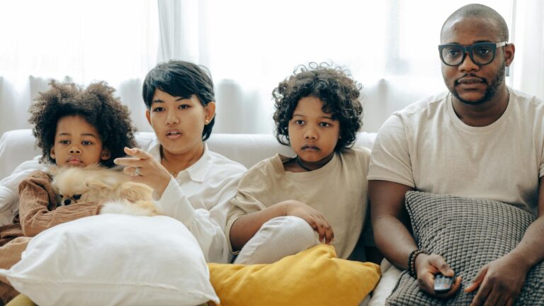 Family watching TV