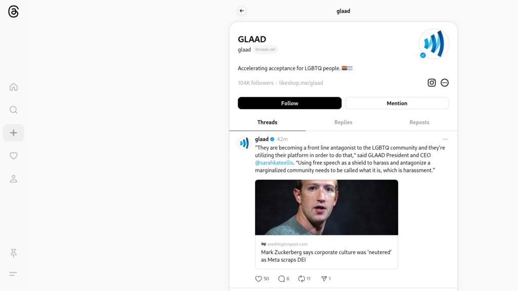 GLAAD account on Threads