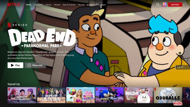 Netflix displaying "Dead End: Paranormal Park."