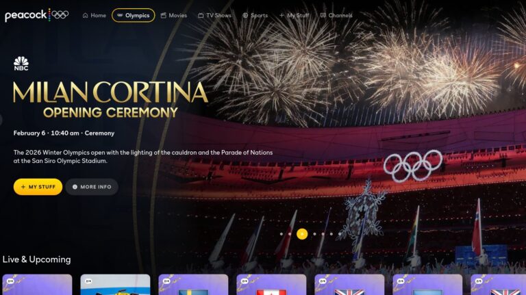 Peacock Olympics page
