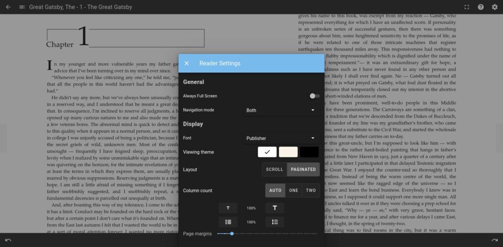 Komga ebook reader and settings