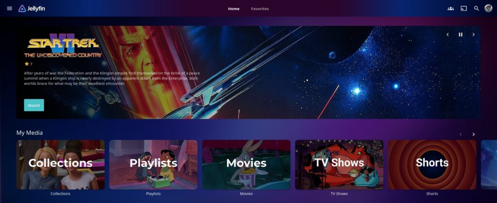 Jellyfin main page with Star Trek VI